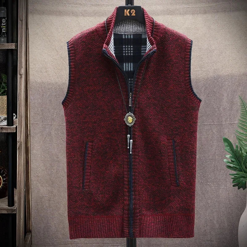 Men's Sweaters Vest Autumn Winter New Solid Warm Zipper Sweatercoat Sweaters Vest Men Casual Knitwear Sleeveless Male Clothing