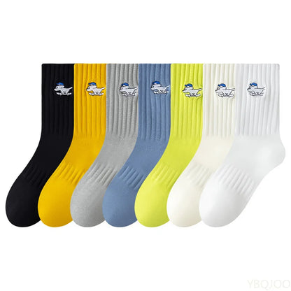 7 Pairs Spring and Autumn New Cotton Odor Proof Breathable Sweat Absorbing Mid Tube Men's Socks Trendy Personalized Men's Socks