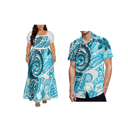 Big Size Polynesian Design Ladies Long Dress Hawaii Short Sleeve Square Collar Evening Dress Drop Shipping