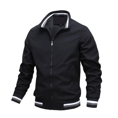Autumn and winter men's standing collar casual zipper business jacket outdoor sports jacket waterproof and windproof solid color