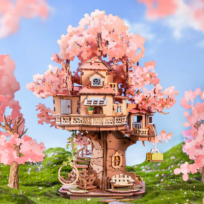 Rolife Sakura Tree House 3D Puzzles DIY Model Building Toy Wooden Craft Kits Hobby for Adult Brain Teaser Gift for Home Decor