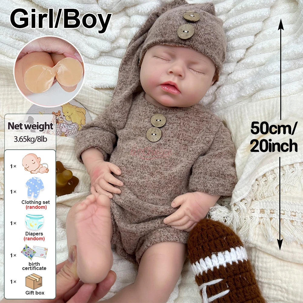 20inch Full Soft Silicone Reborn Baby Boy/Girl Can Drink and Pee Real Touch Weughted Newborn Doll for Alzheimer’s Christmas Gift