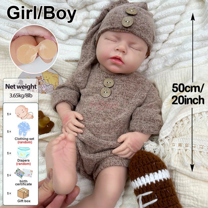 20inch Full Soft Silicone Reborn Baby Boy/Girl Can Drink and Pee Real Touch Weughted Newborn Doll for Alzheimer’s Christmas Gift