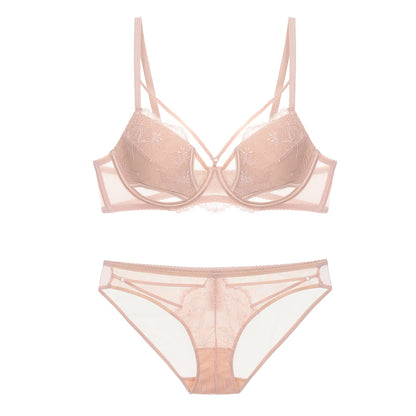 French Inspired Minimizer Bra Plus Size, Anti Sagging Lace Bralette, Sheer Sexy Tuhsy Lingerie Set Wireless Comfort Fall Winter
