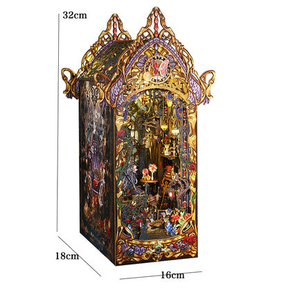 DIY Book Nook Shelf Insert Kit 3D Wooden Puzzle Doll House Assembly Building Model Bookends With Furniture LED Light Xmas Gifts