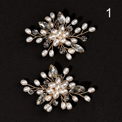 1Pair Wedding Shoes Decorations Pearl Shoes Clip High Heel Shiny Clips Charm Buckle Rhinestone Brooch Bride Pendant Accessories