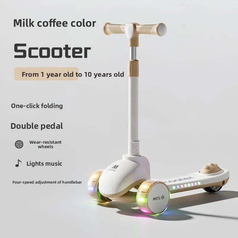 3-in-1 Kids Scooter with Seat, Foldable Toddler Kick Scooter for Boys Girls Ages 1-3-6-10, 3-Wheel Light-Up Ride-On Toy with