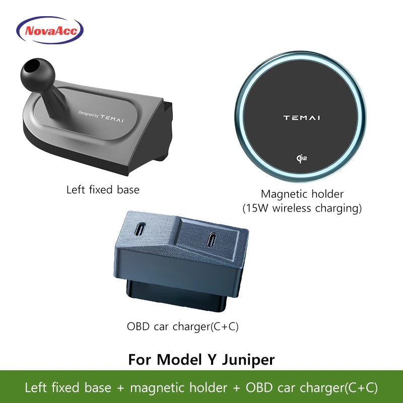 NovaAcc Magnetic Wireless Charging Mount For Tesla Model Y Juniper Model 3 Highland 2024-2026 Left Right Rudder Car Phone Holder
