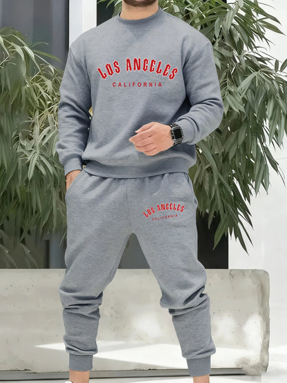 Los Angeles California Red Artword Tracksuit Man Fashion Simple Pants All-Match Casual Sportset Fleece Loose Basics Clothing