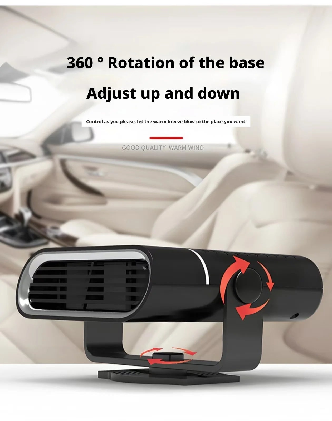 Portable Car Heater with Fast Heating Defrost & Defog Functions | 12V/24V Compatible | Fixed Air Outlet 360° Adjustable Angle