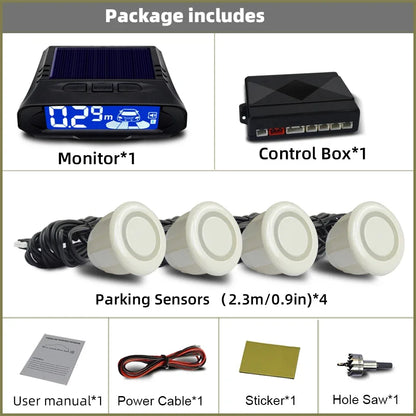QXNY Wireless Solar Charging 4 Parking Sensors Kit Backup Radar Rear Parktronic Auto LCD Monitor Detector Assistance Reverse