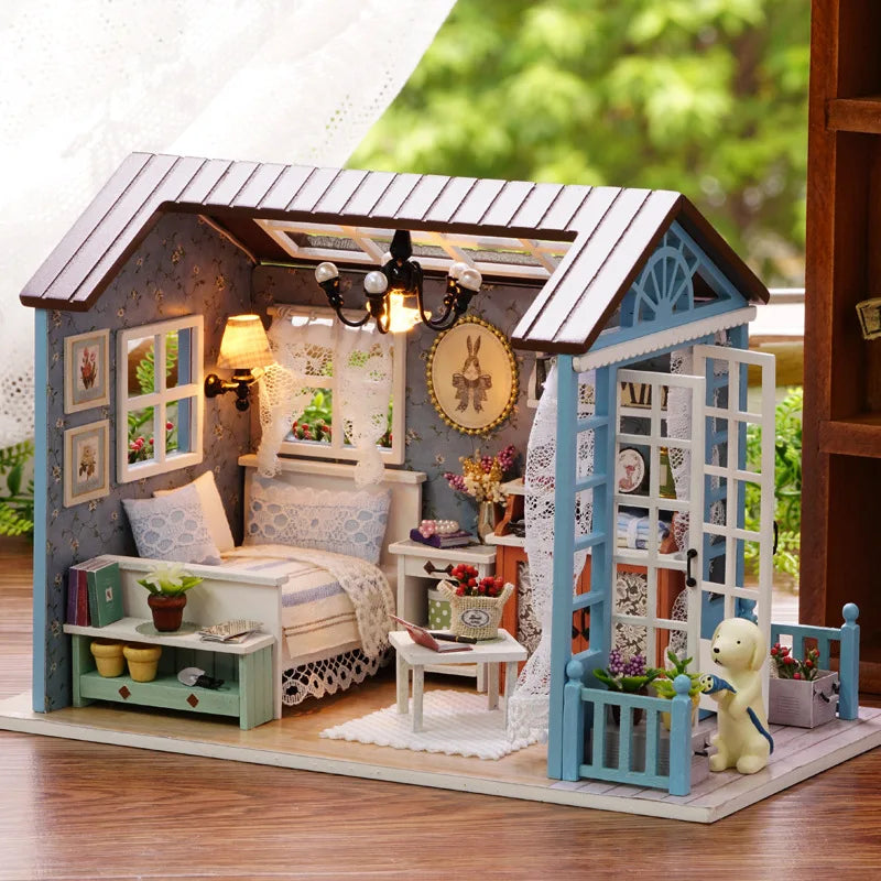 DIY Miniature Dollhouse Kit Assemble Puzzle 3D Wooden House Room Craft With Furniture LED Lights For Friends Birthday Gift Toys