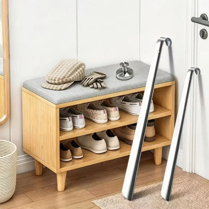 Premium Stainless Steel Shoe Horn with Stainless Steel Suction Holder Set, Punch-Free, Long Handle, Ideal for Seniors & Pregnant