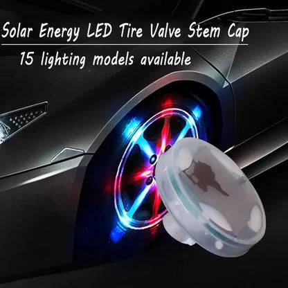 4pcs Solar-Powered LED Wheel Lights for Cars & Motorcycles - Smart Tire Valve Caps with 4 Modes No Battery Required