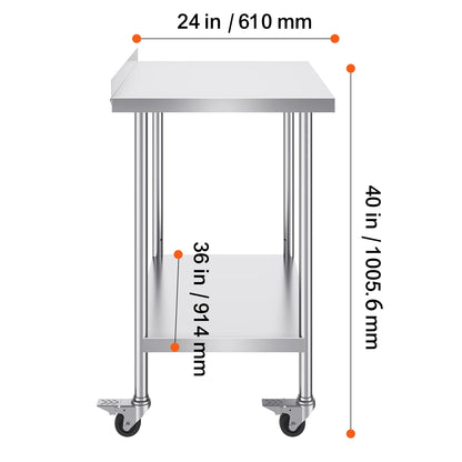 SucceBuy Stainless Steel Work Table Commercial Food Prep Worktable with Casters Heavy Duty Prep Worktable for Restaurant Home