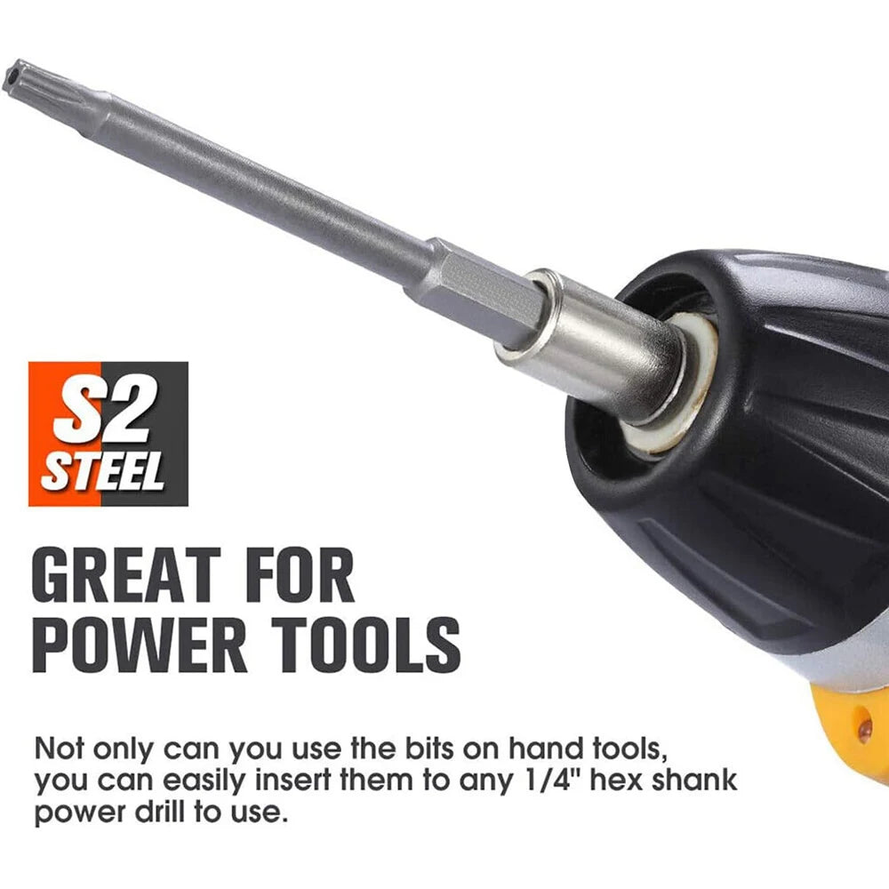 11PCS Torx Head Screwdriver Bit Set Magnetic 1/4" Hex Shank S2 Steel 3 Inch Long Drill Bits Security Torx Bits T6-T40 50/100mm
