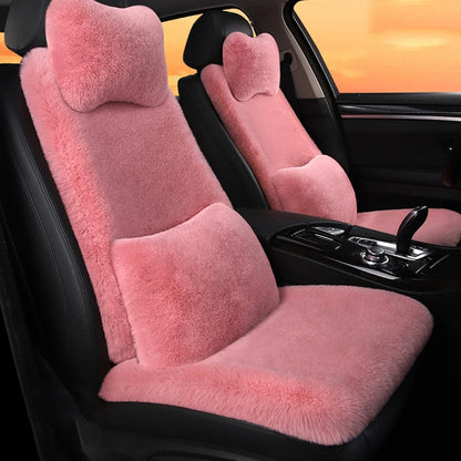 2/3/4pcs Super Soft Fluffy Rabbit Faux Fur Car Seat Cover Winter Plush Warm Thick Home Car Seat Cushion Pad Neck/Waist Pillow