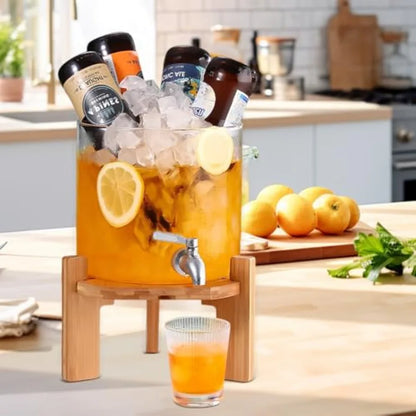 Beverage Dispenser, Glass Drink Dispenser with Stand, Glass water dispenser with Spigot, Large Drink Dispensers for Parties, Ba