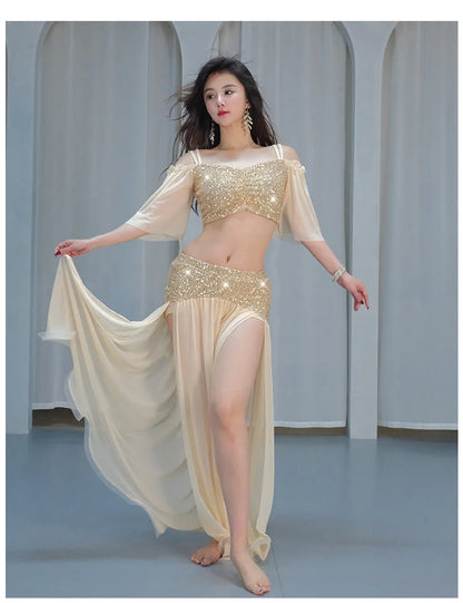 Sexy Sequin Belly Dance Costume 2025 Summer New Arrival High-End Practice Suit Performance Ethnic Dancewear Chinese Manufacturer