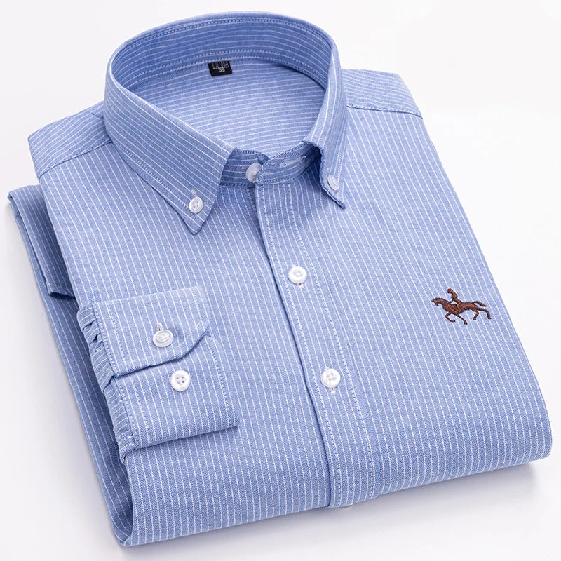 Quality 100% Cotton Oxford Shirt For Mens Long Sleeve Casual Business Regular-Fit Formal Dress Shirts Social Blouse Male Clothes