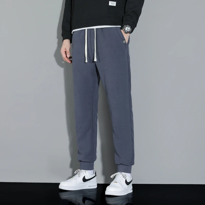 L-8XL Large Size Down Pants Men's Winter Polar Fleece Thick Casual Pants Big Size Plus Velvet Warm Solid Color Black Sweatpants