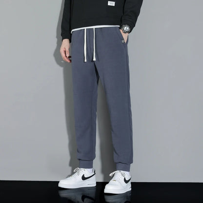 L-8XL Large Size Down Pants Men's Winter Polar Fleece Thick Casual Pants Big Size Plus Velvet Warm Solid Color Black Sweatpants