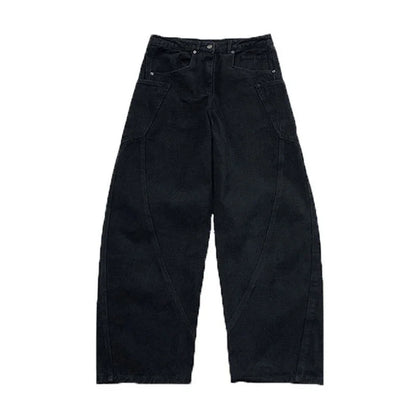 Black Large Pocket Men's Jeans Spring Autumn Loose Knife  American High Street Trend Casual Workwear Long Pants
