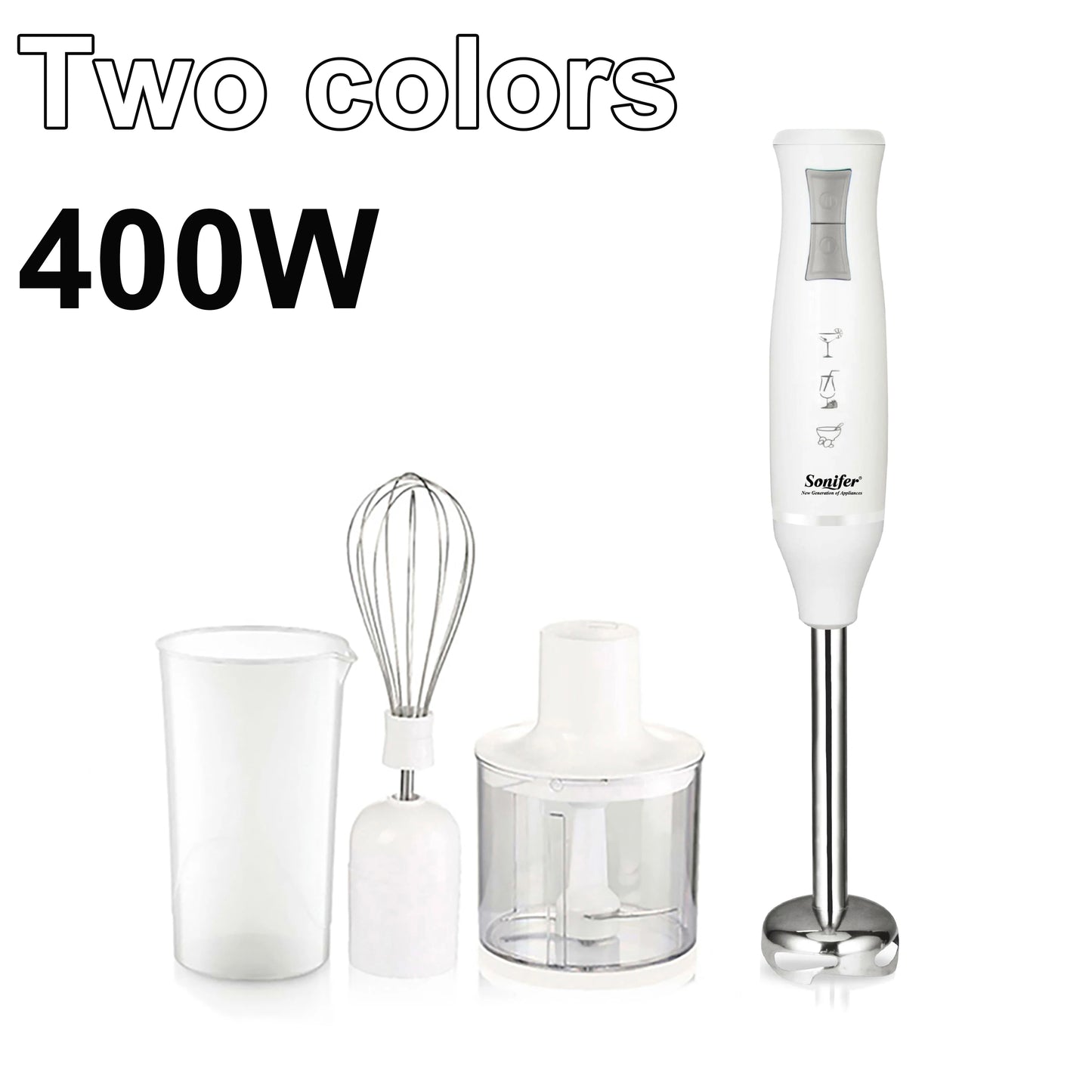 3 in 1 Immersion Blender Hand Food Mixer Includes Chopper and 700ml Smoothie Cup Stainless Steel Ice Blades Whisk Sonifer