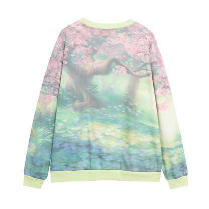 Cartoon Inkjet Printing Embroidered Heavyweight Fleece Hoodie Women's Fashion Loose round Neck Long Sleeve Sweatshirt