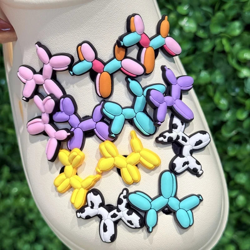 12PCS Kawaii Balloon Dog PVC Adorable Shoes Buckle Charms Backpack Kids Hole Slippers Clog Decorations Fit Popular Birthday Gift