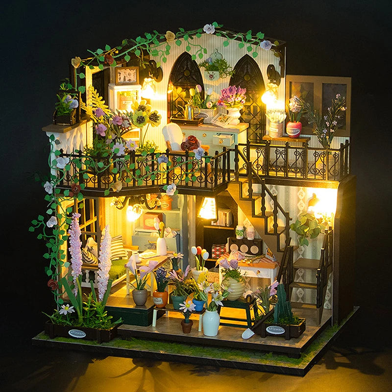 Wooden Miniature Doll House 3D Puzzle Assembly Building Model Kits Small Room Home With Furniture Lighting Wooden Toys For Gifts