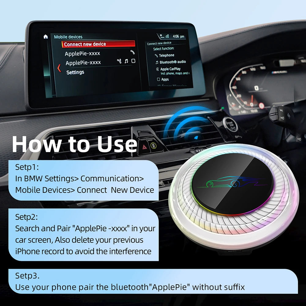 8GB+128GB Android 13 CarPlay Ai Box Ambient Light LED Dual WiFi HDMI 4G SIM Card 8-Cores Smart Car Multimedia Box USB Adapter