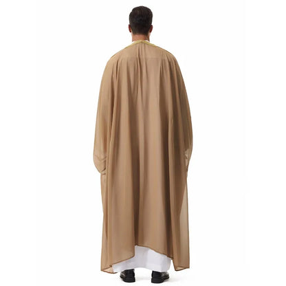Middle Eastern Men's Long Robe Muslim Dress Kimono Islamic Clothing Prayer Ramadan Eid Al Fitr Hanging Tassel Outer Garment