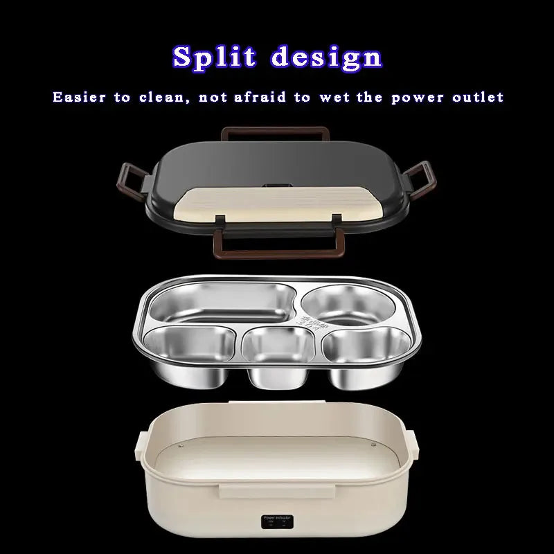 Electric Heated Lunch Boxes Stainless Steel Food Insulation Bento Lunch Box Home Portable Keep Warm Lunch Box with Storage Bag
