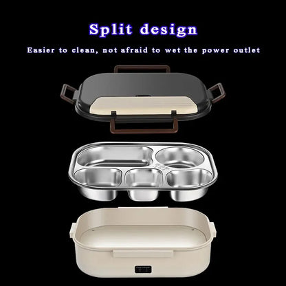 Electric Heated Lunch Boxes Stainless Steel Food Insulation Bento Lunch Box Home Portable Keep Warm Lunch Box with Storage Bag