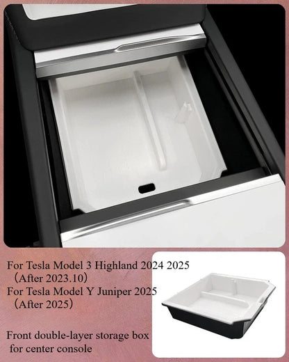 For Tesla Model Y Juniper 2025 White Interior Accessories Center Control Armrest Box Organizer Storage Box Cup Holder New Model3
