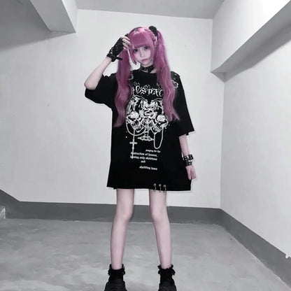 Y2K Design Loose Short Sleeve T-Shirt Abi Culture Print Summer Spicy Girl Fashion Casual round Neck Women's Top