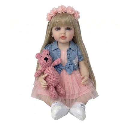 NPK 55CM Lifelike Vinyl Reborn Baby Doll Waterproof Betty with Long Blond Hair Princess Toddler  Real Touch Collectible Doll