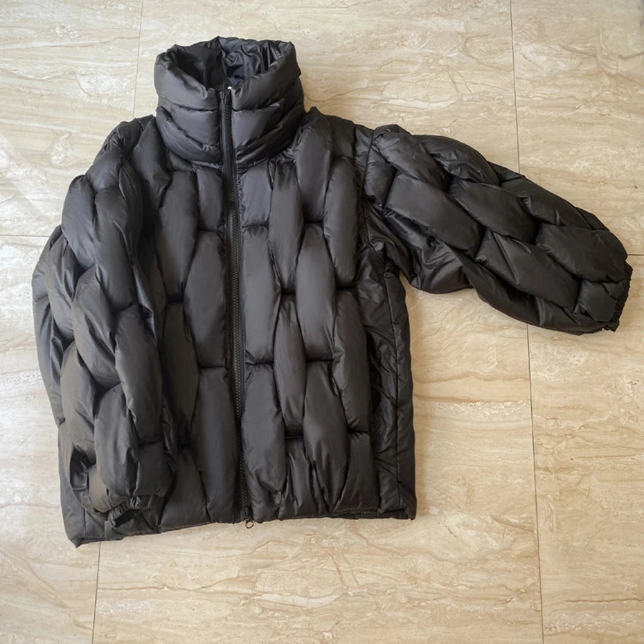 Winter Parkas Padded Jacket Men Fashion Luxury Designer Square Weave High Collar Warm Coat Man Black Loose Puffer Bubble Jacket