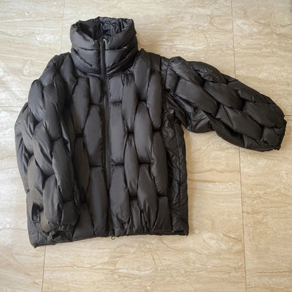 Winter Parkas Padded Jacket Men Fashion Luxury Designer Square Weave High Collar Warm Coat Man Black Loose Puffer Bubble Jacket