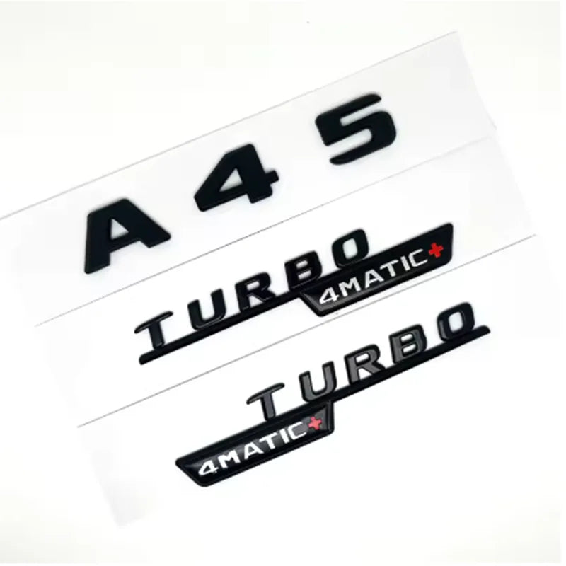 3D ABS Glossy Black Car Fender Badge Turbo 4MATIC Sticker Rear Trunk AMG Emblem A45 Logo For Mercedes Benz A 45 AMG W176 W177