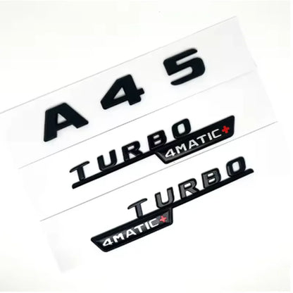 3D ABS Glossy Black Car Fender Badge Turbo 4MATIC Sticker Rear Trunk AMG Emblem A45 Logo For Mercedes Benz A 45 AMG W176 W177