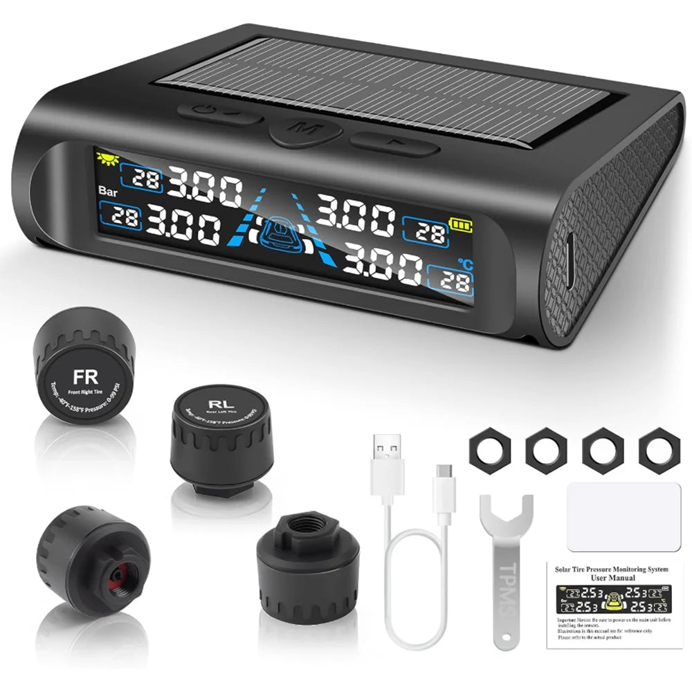 YNF Tire Pressure Monitor: 4 external sensors compatible Real-time tire pressure Temperature monitoring Non-destructive installa