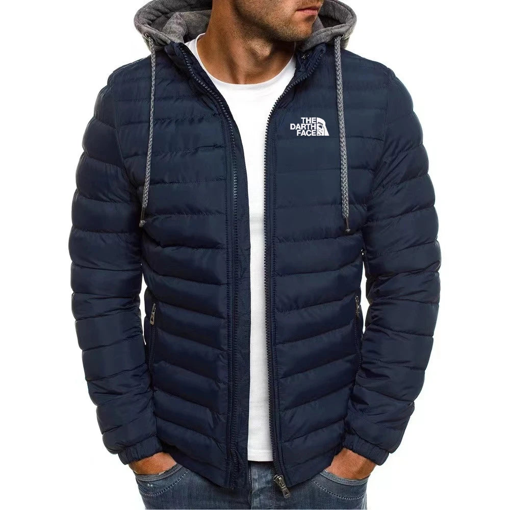 2024 casual outdoor winter men's warm zipper street business travel slim fit fashionable hooded jacket