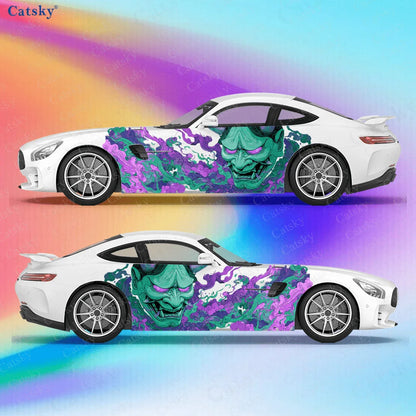Blue Purple Prajna Mask Car Side Sticker Decoration,PVC Waterproof Scratch Resistant Decal, Car Protection,Auto Accessories Gift