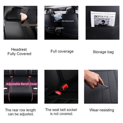Universal fitting waterproof breathable soft Napa leather car seat cover set for cushion protection. Suitable for sedan and SUV