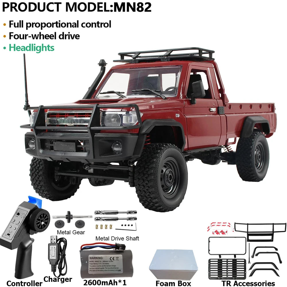 MN82PRO MN82 1/12 RC Car 4WD 2.4G Remote Control Car Simulation Classic All-terrain Off-road LED Light RC Truck Toys As Kid Gift
