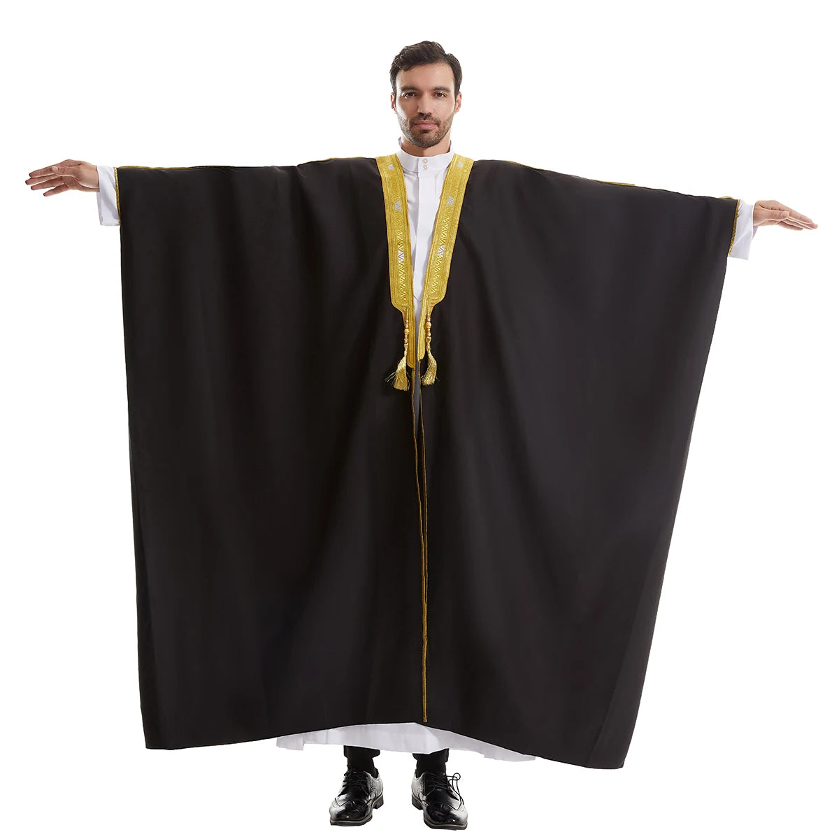 TH842 Muslim Men's Long Sleeves Embroidery Ankle Length Cardigan Robe Islamic Kaftan Jubba Thobe