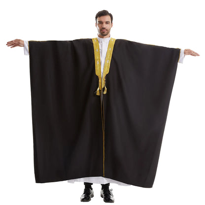 TH842 Muslim Men's Long Sleeves Embroidery Ankle Length Cardigan Robe Islamic Kaftan Jubba Thobe