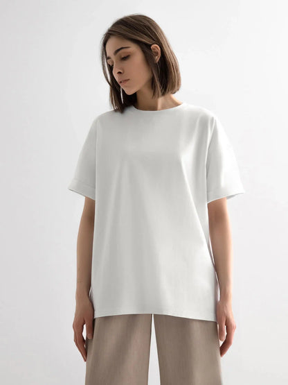 Bornladies 2025 Women's Summer 100% Cotton T-shirt Bottoming Basic Fashionable Solid Lady Short Sleeve Loose Tops Shirts